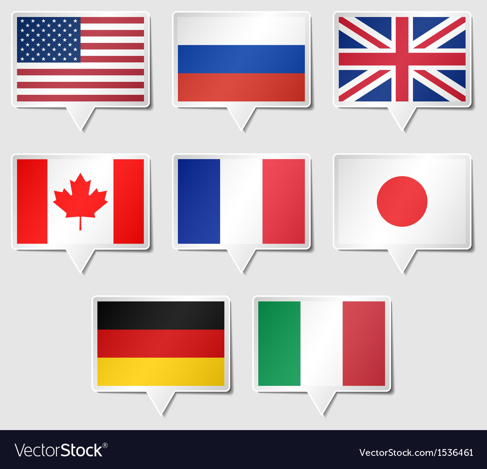 Set of g8 flags as speech rectangle stickers