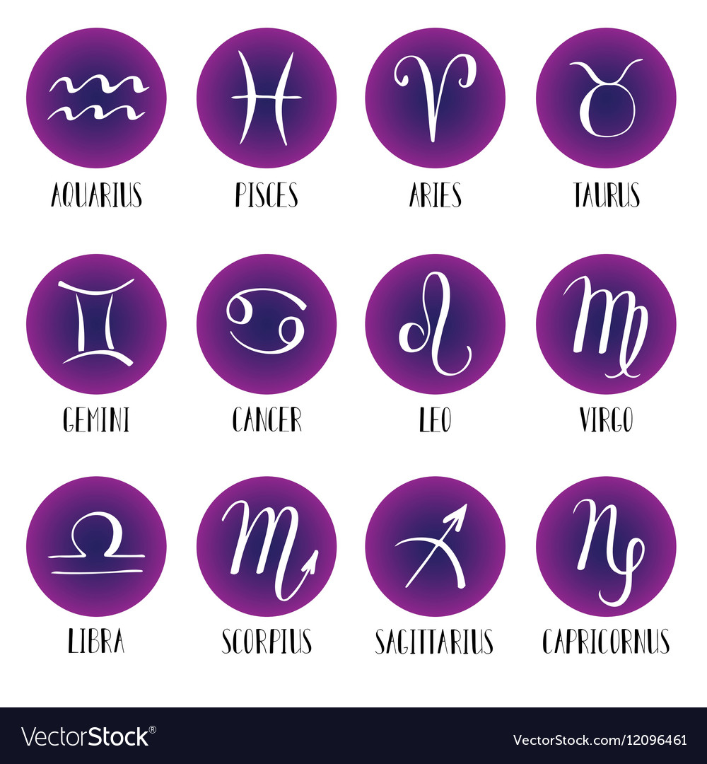 Signs of the zodiac icons hand-drawn lettering Vector Image