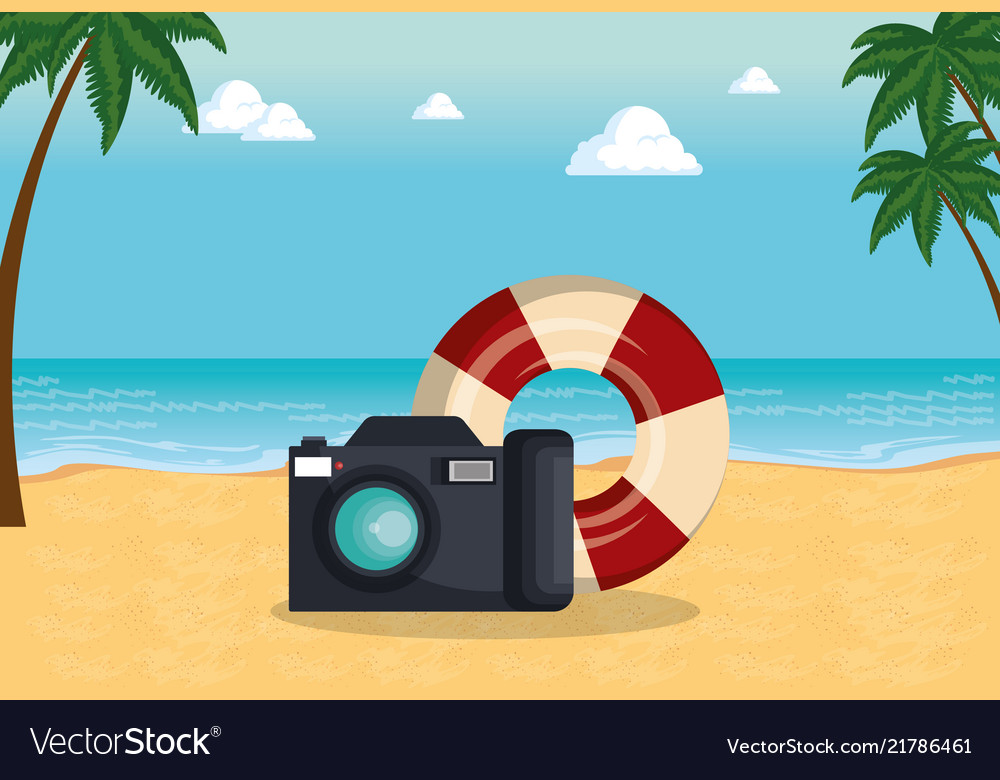 Summer time with camera and float Vector Image Summer time with camera and float