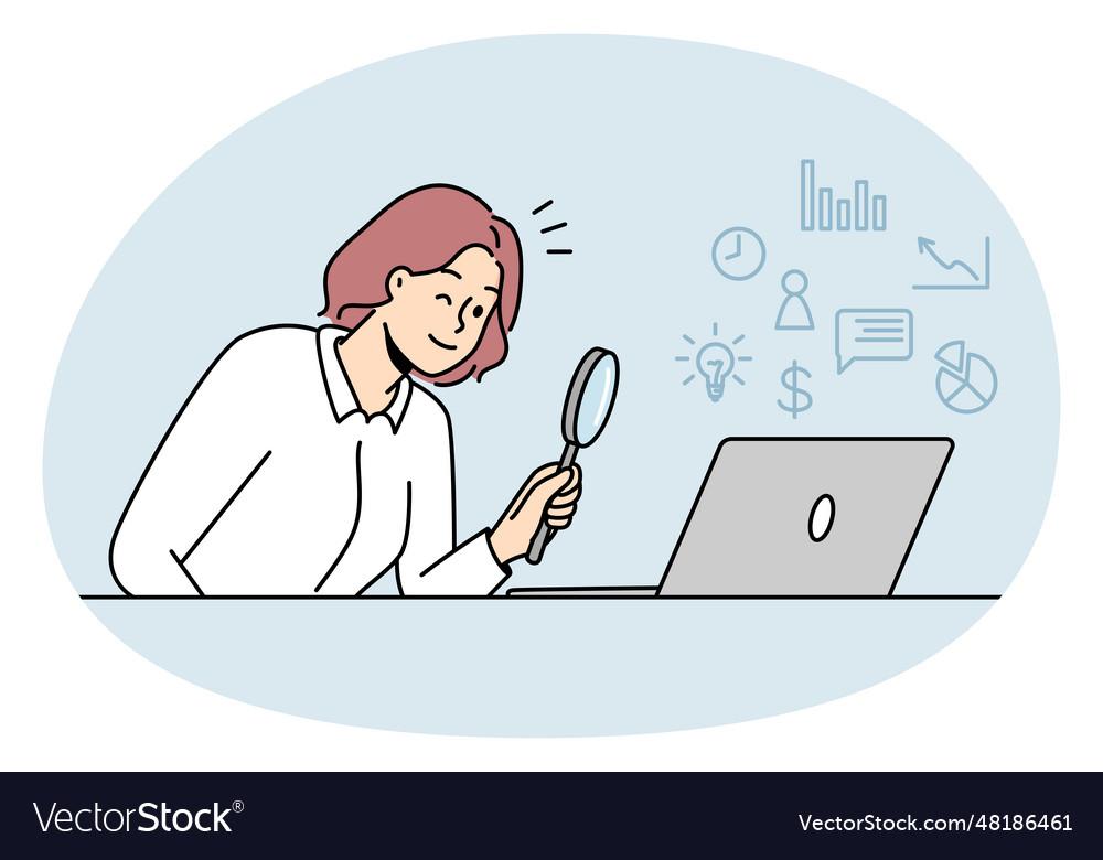 Woman looking at laptop with magnifier