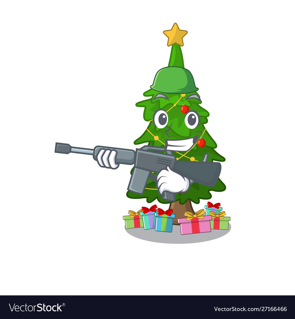 Army christmas tree cartoon shape a character Vector Image