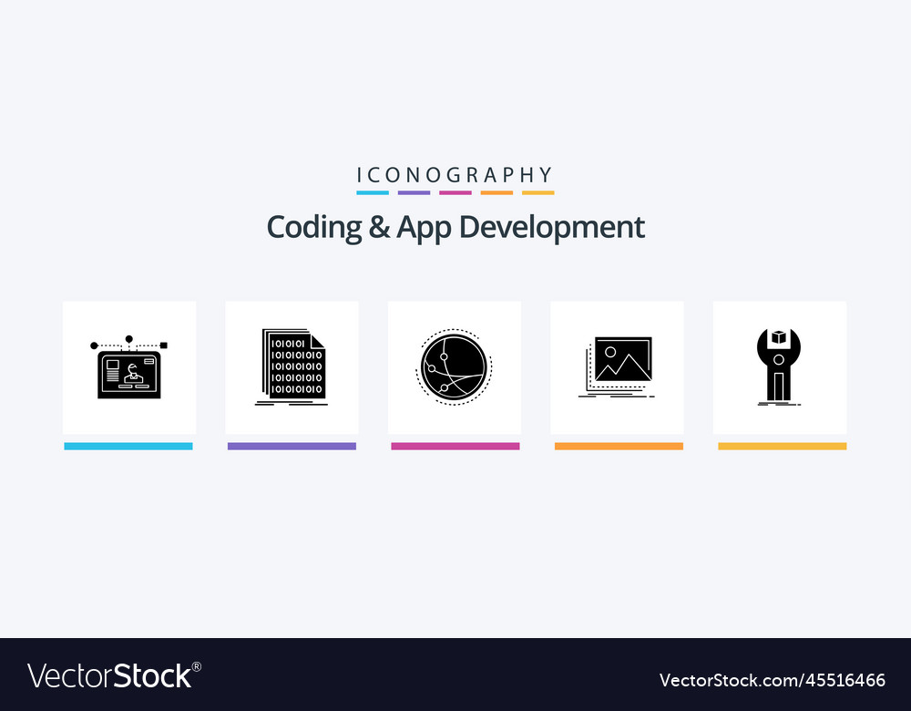 Coding and app development glyph 5 icon pack