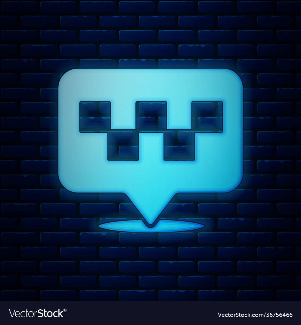 Glowing neon map pointer with taxi icon isolated