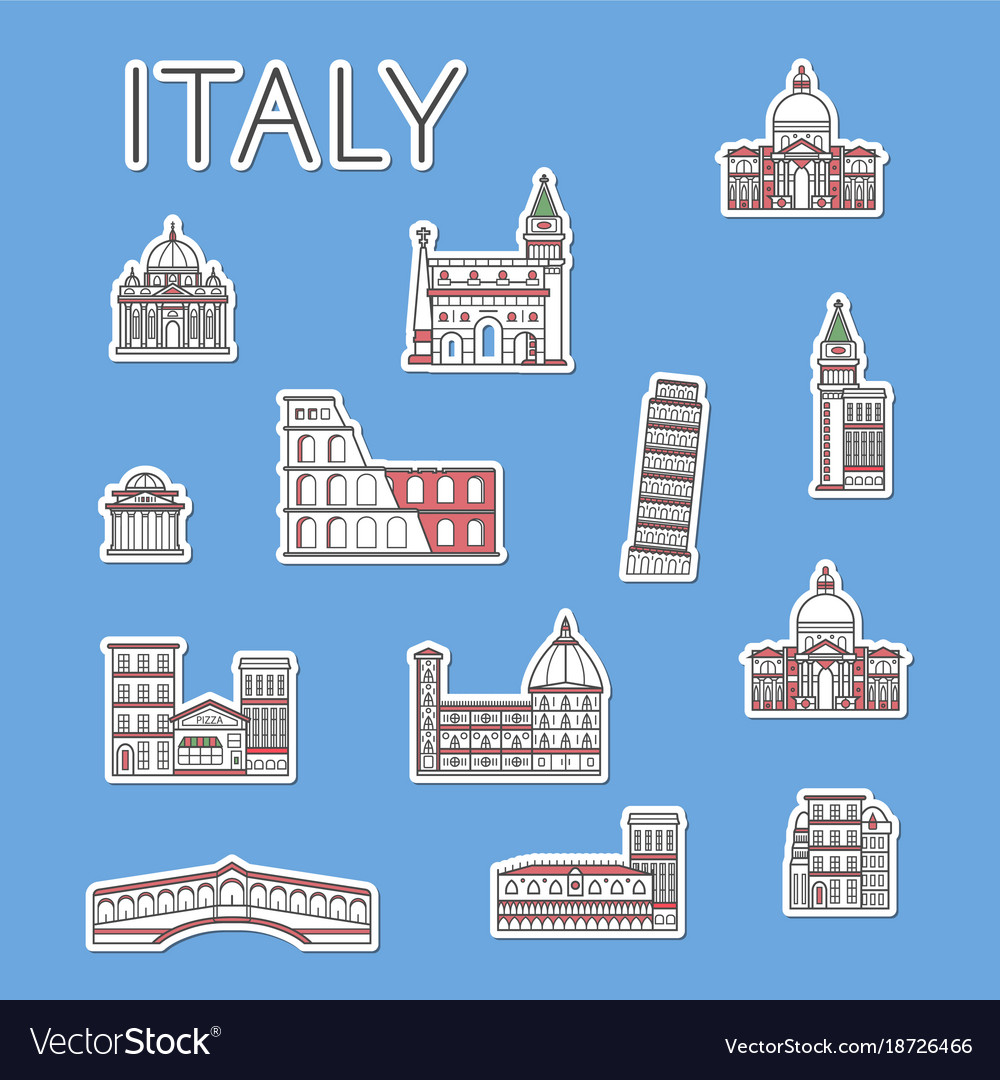 Italienische Reiseetiketten im linearen Stil