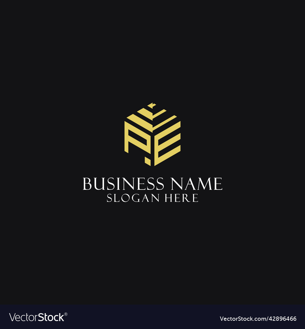 Pe initial monogram with hexagon shape logo