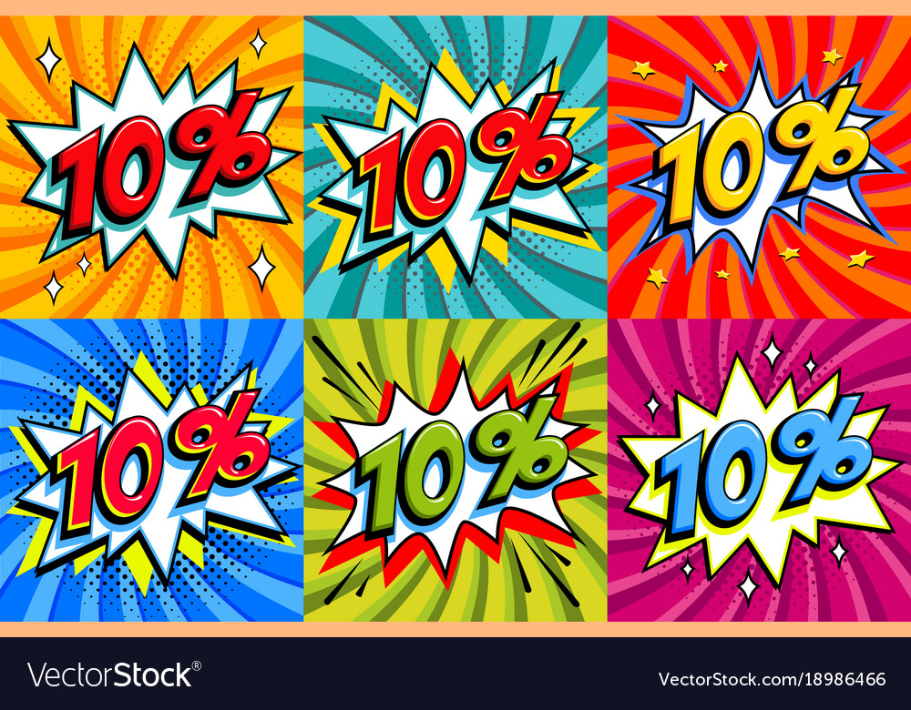 Sale set sale ten percent 10 off tags on a comics Vector Image