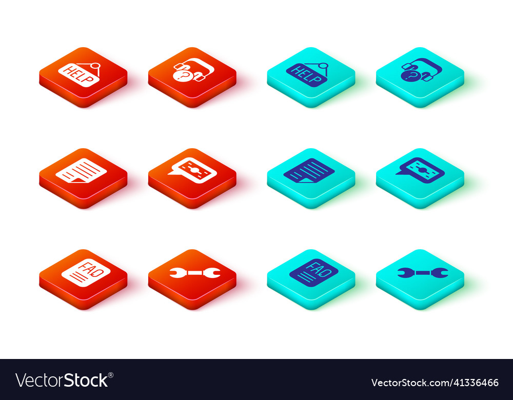 Set faq information wrench spanner file document vector image Set faq information wrench spanner file document