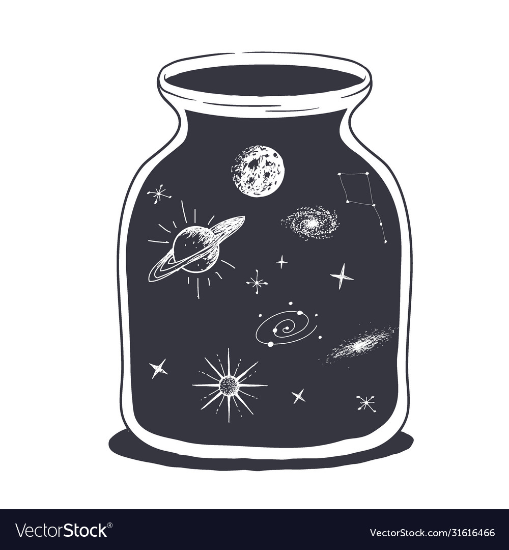 Space objects in glass jar Royalty Free Vector Image