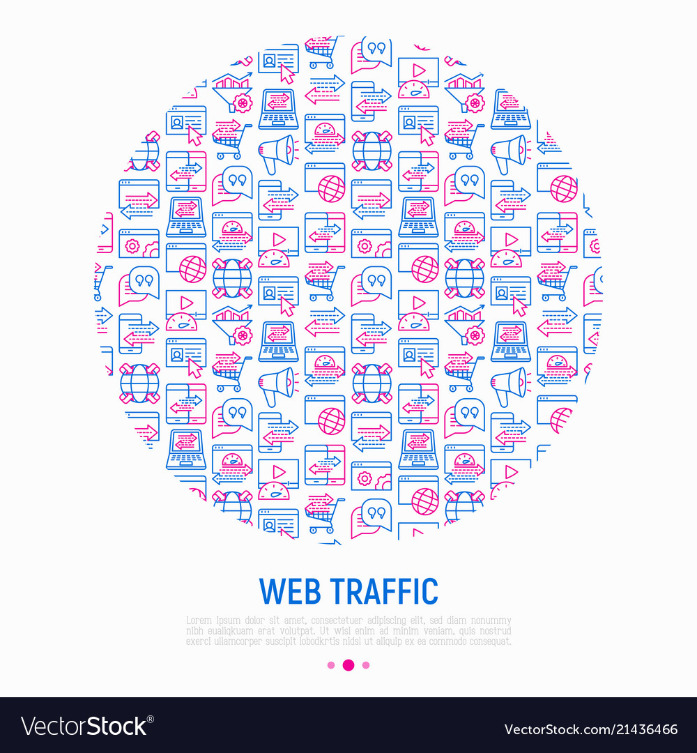 Web traffic concept in circle with thin line icons vector image Web traffic concept in circle with thin line icons