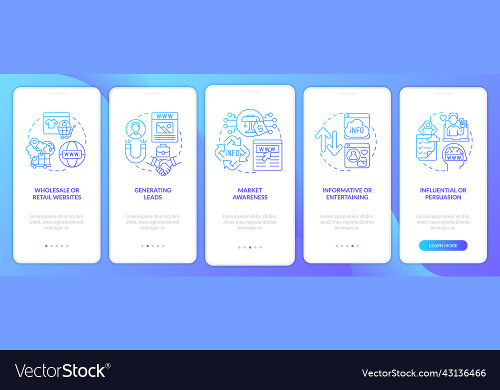 Website content types blue gradient onboarding vector image Website content types blue gradient onboarding