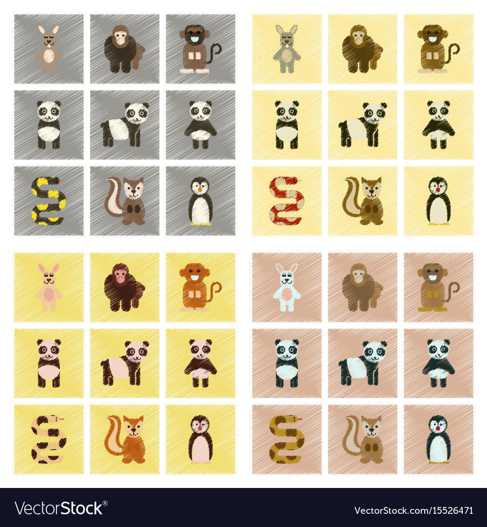 Assembly flat shading style icons panda monkey