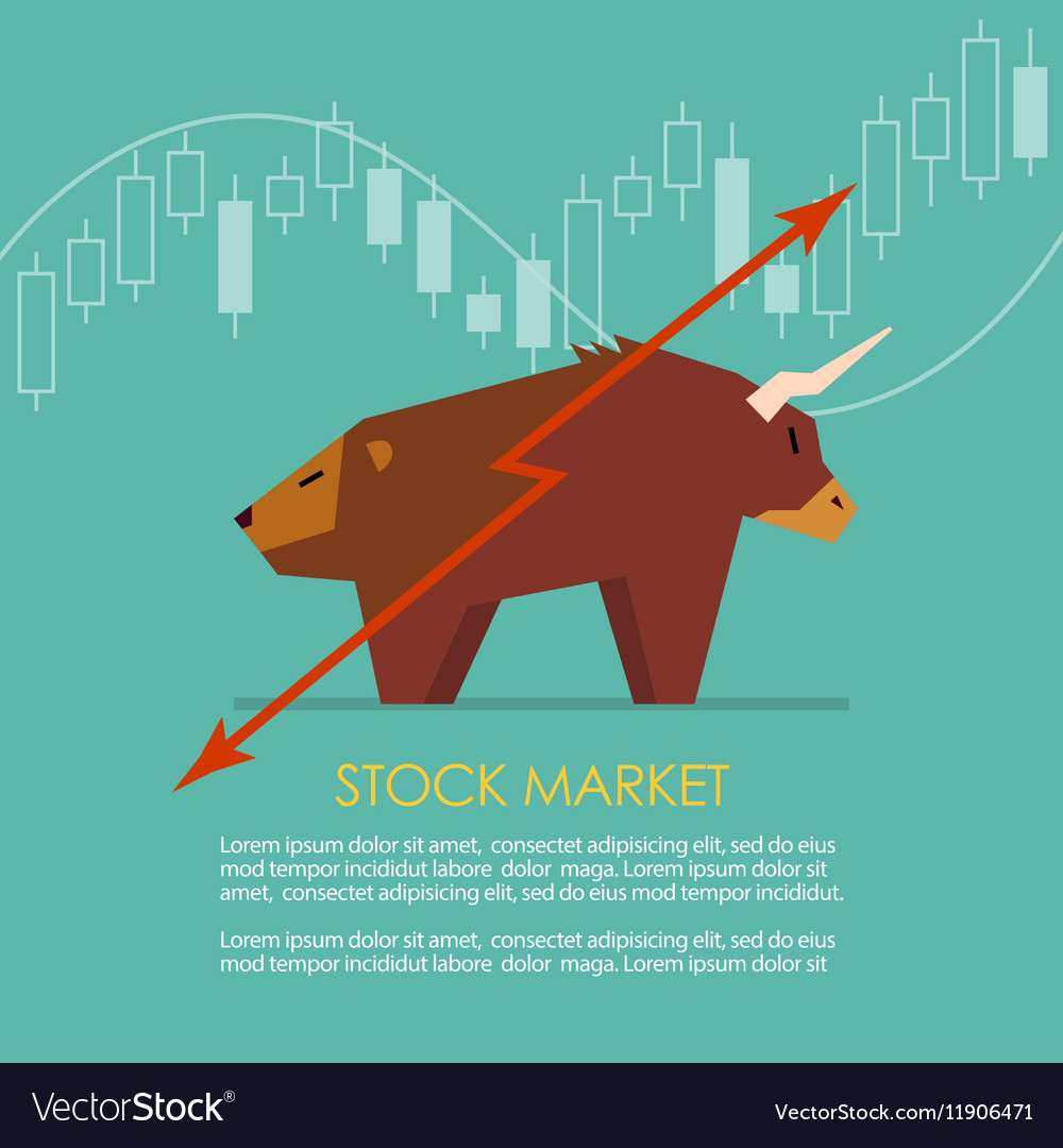 Bull and bear symbol of stock market with candle Vector Image
