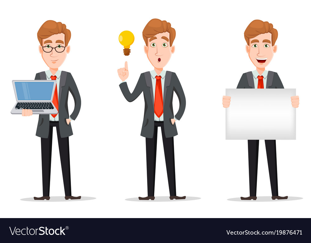 Business Man With Blond Hair Cartoon Character Vector Image