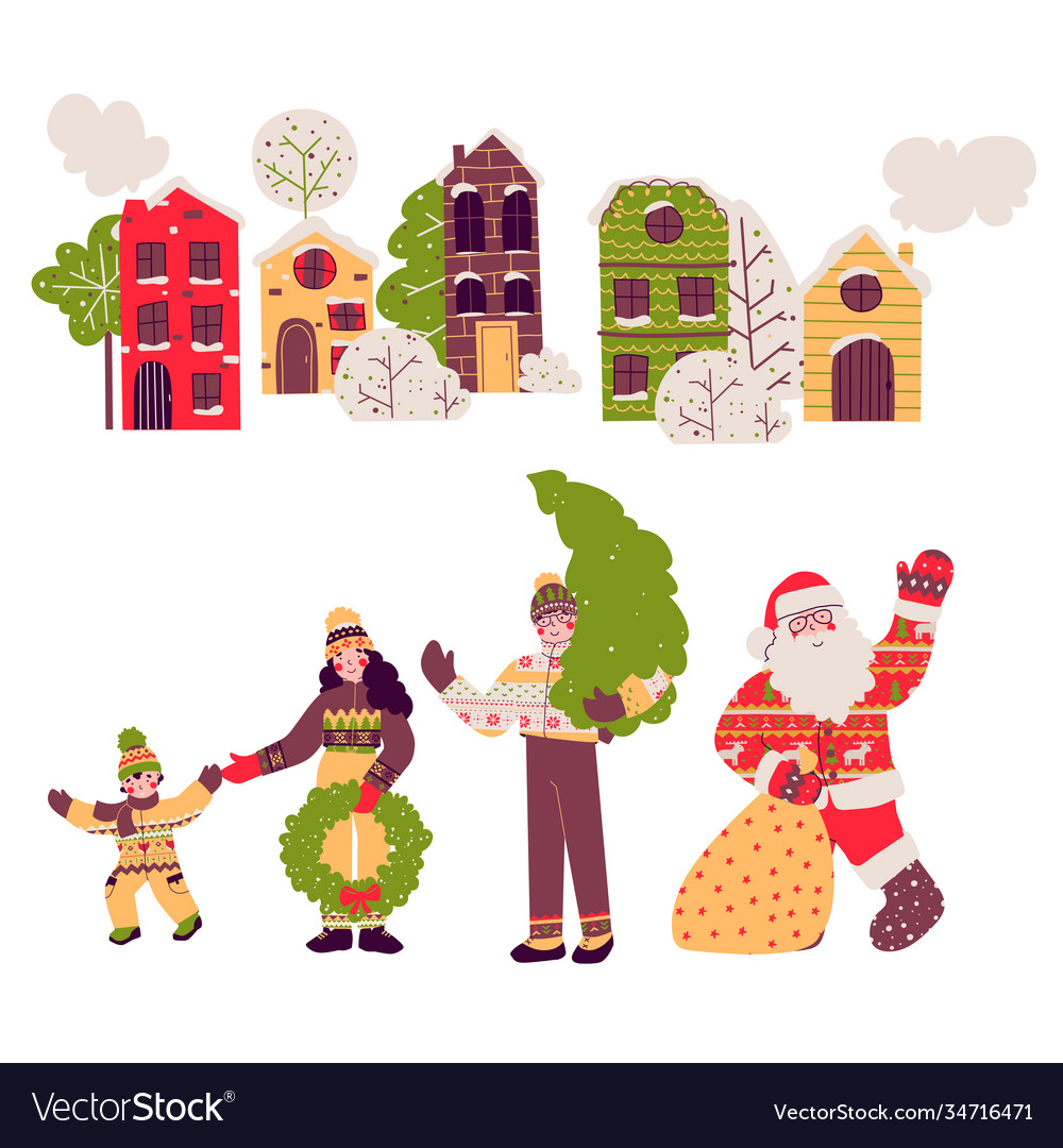 Cartoon christmas family set flat Royalty Free Vector Image