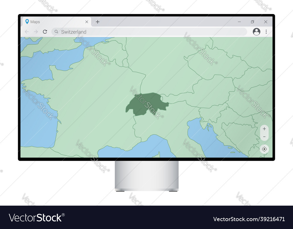 Computer monitor with map of switzerland