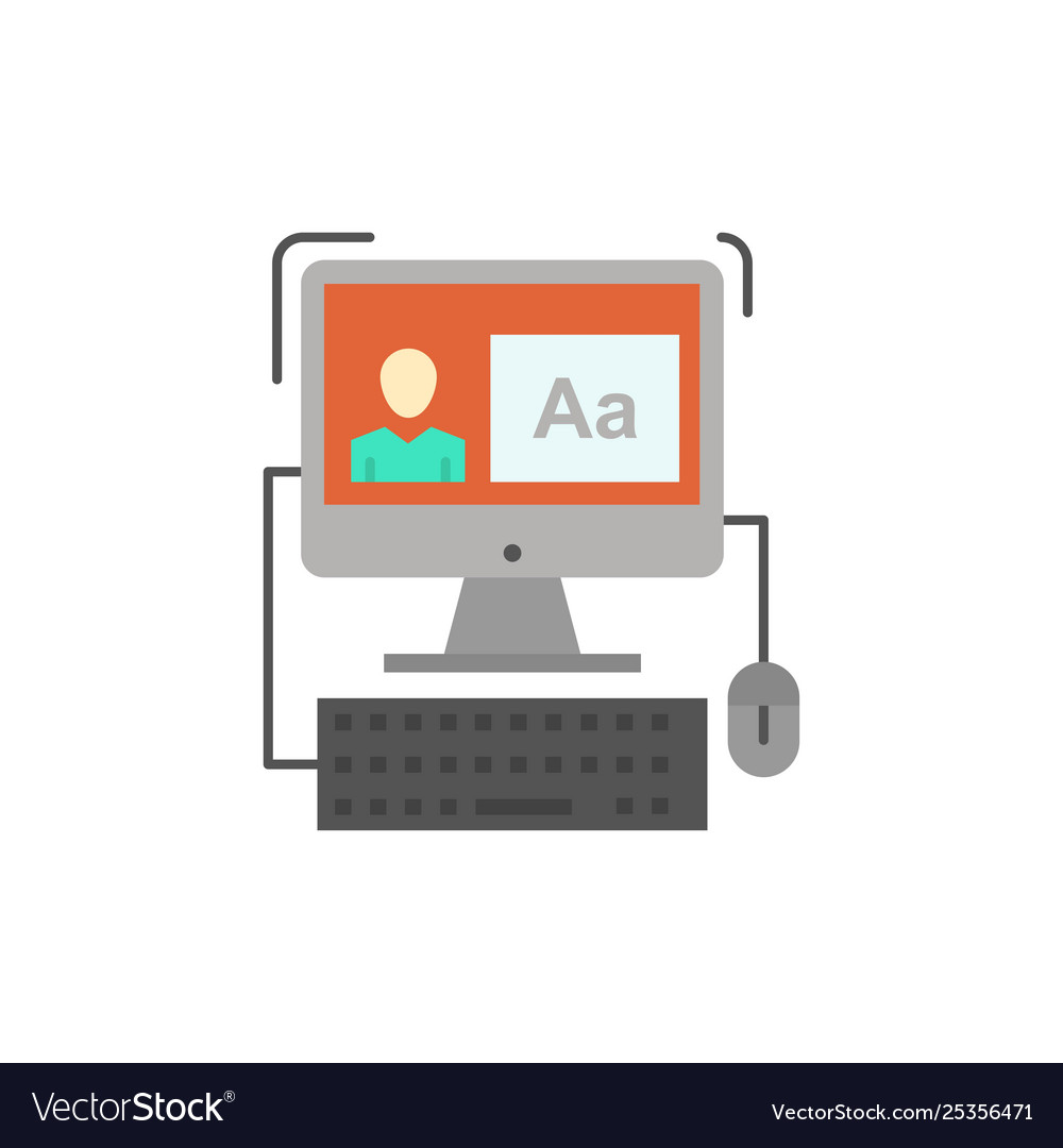 Computer screen software editing flat color icon vector image Computer screen software editing flat color icon