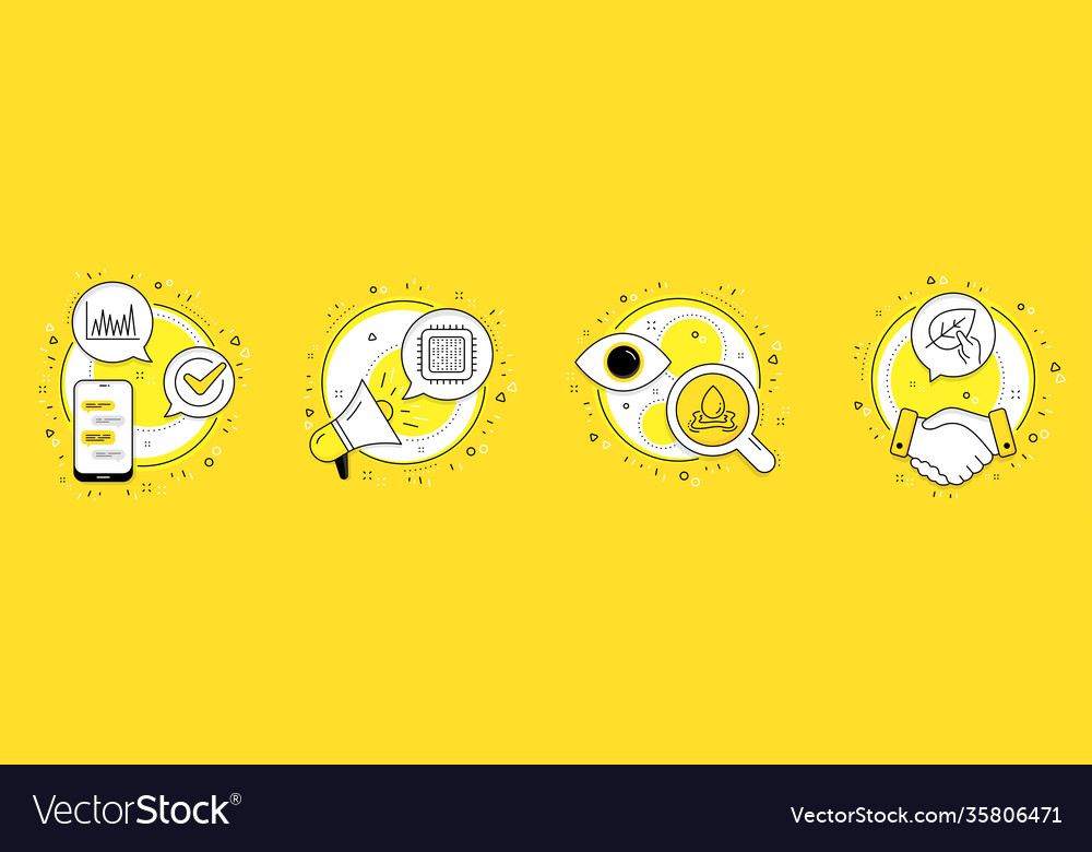 Cpu processor water splash and line graph icons vector image Cpu processor water splash and line graph icons