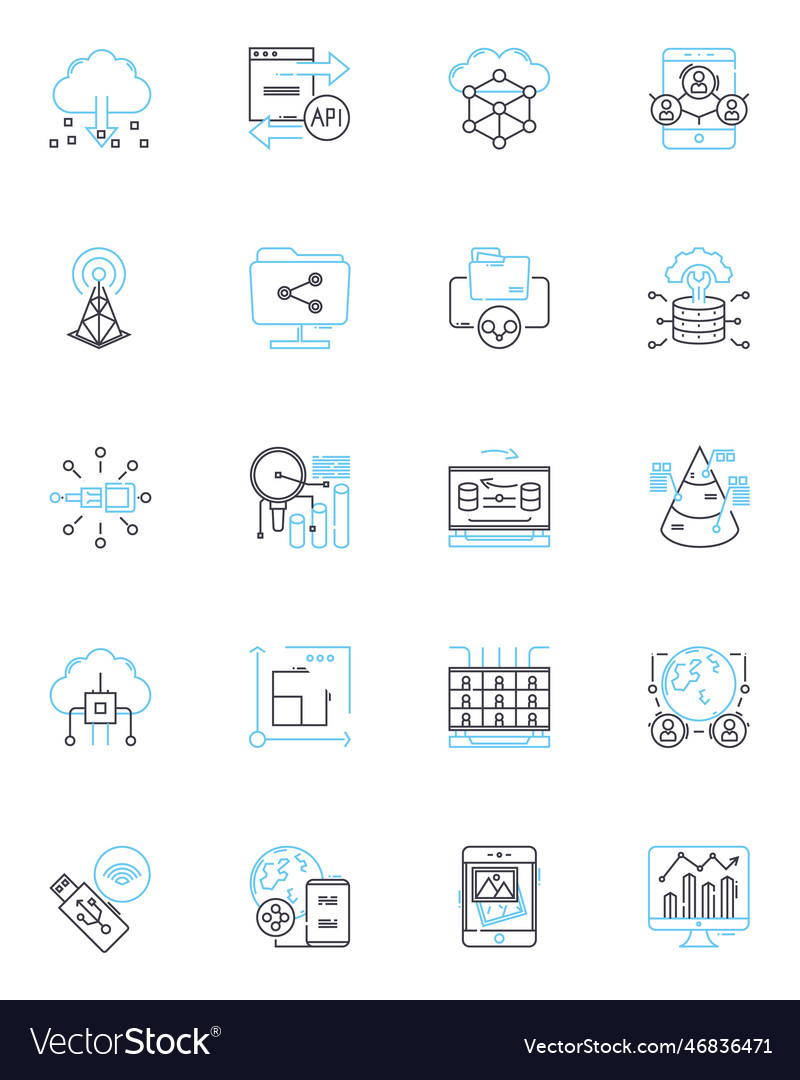 Data mining linear icons set clustering vector image Data mining linear icons set clustering