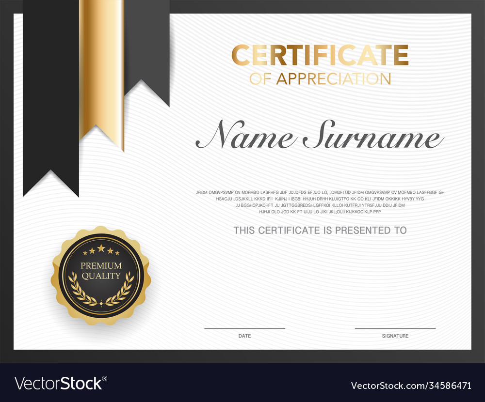 Diploma certificate template black and gold color Vector Image