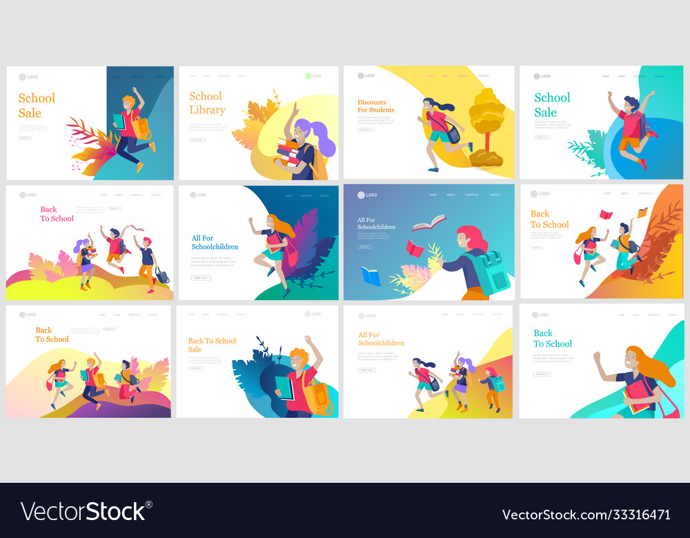 Landing page template with happy school children Vector Image