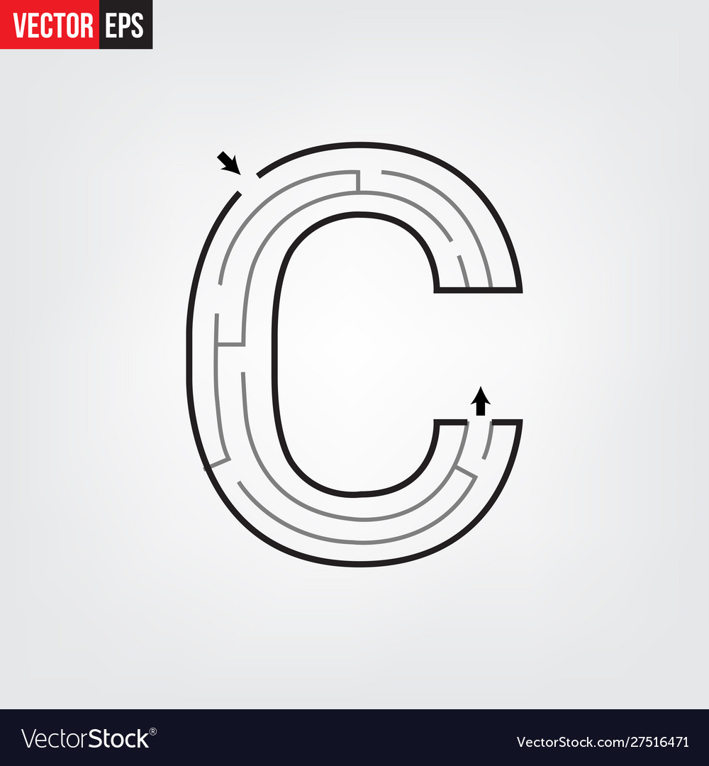 Letter c shape maze labyrinth with one way