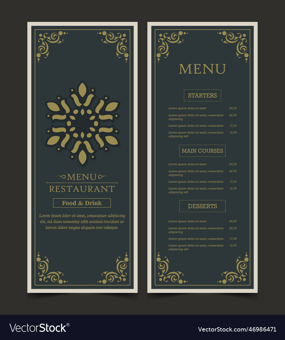 Luxury menu layout with ornamental elements Vector Image