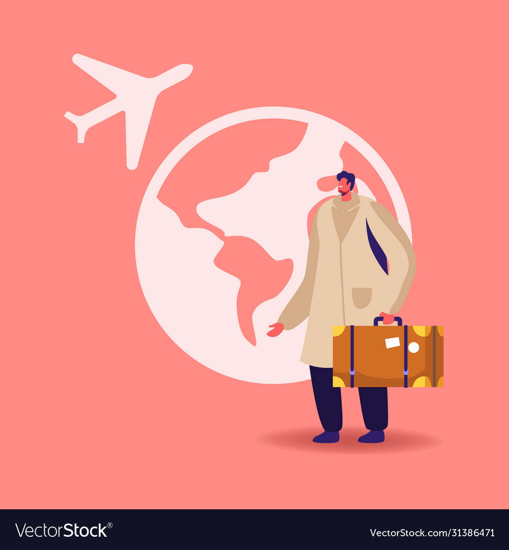 Male character with suitcase in hand stand Vector Image