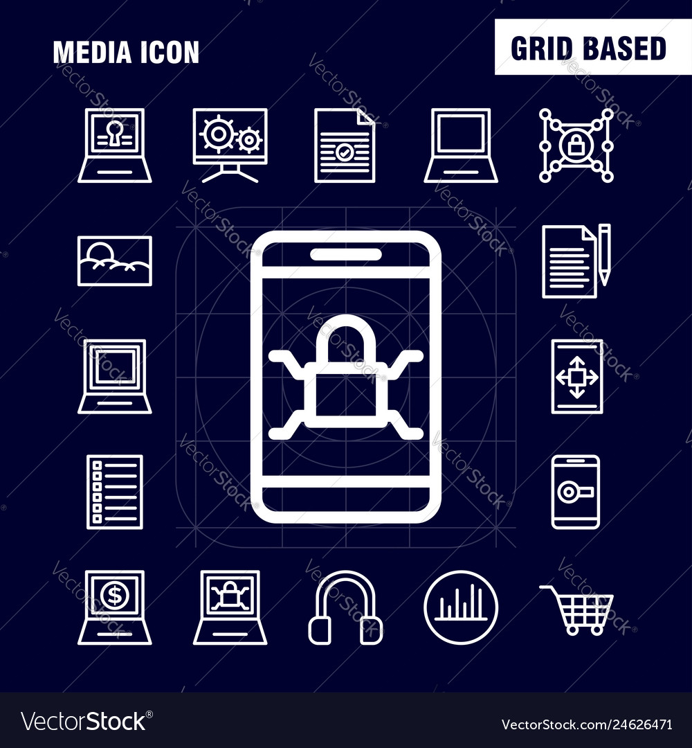 Media icon line icons set for infographics mobile