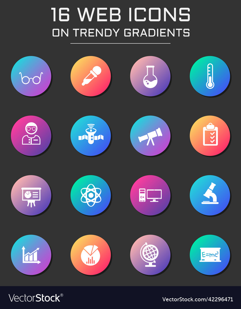 Science web icons on colorful buttons