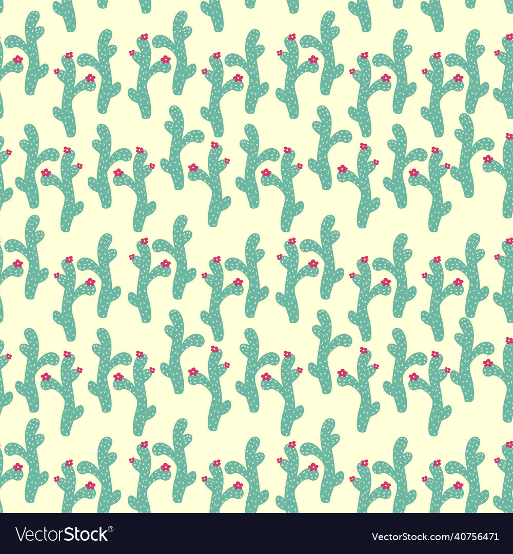 Seamless pattern with different cactus bright vector image Seamless pattern with different cactus bright