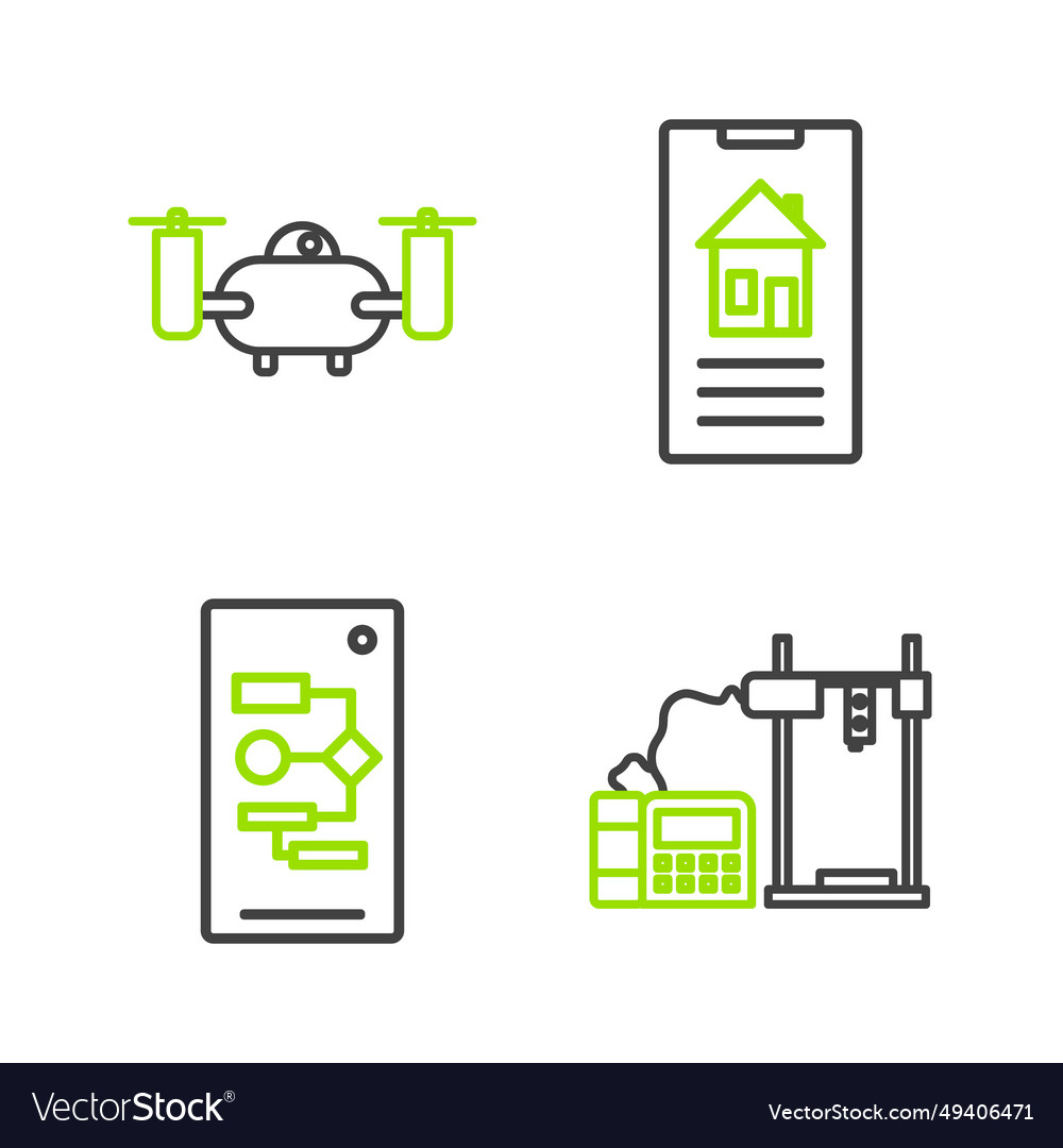 Set line 3d printer algorithm smart home vector image Set line 3d printer algorithm smart home