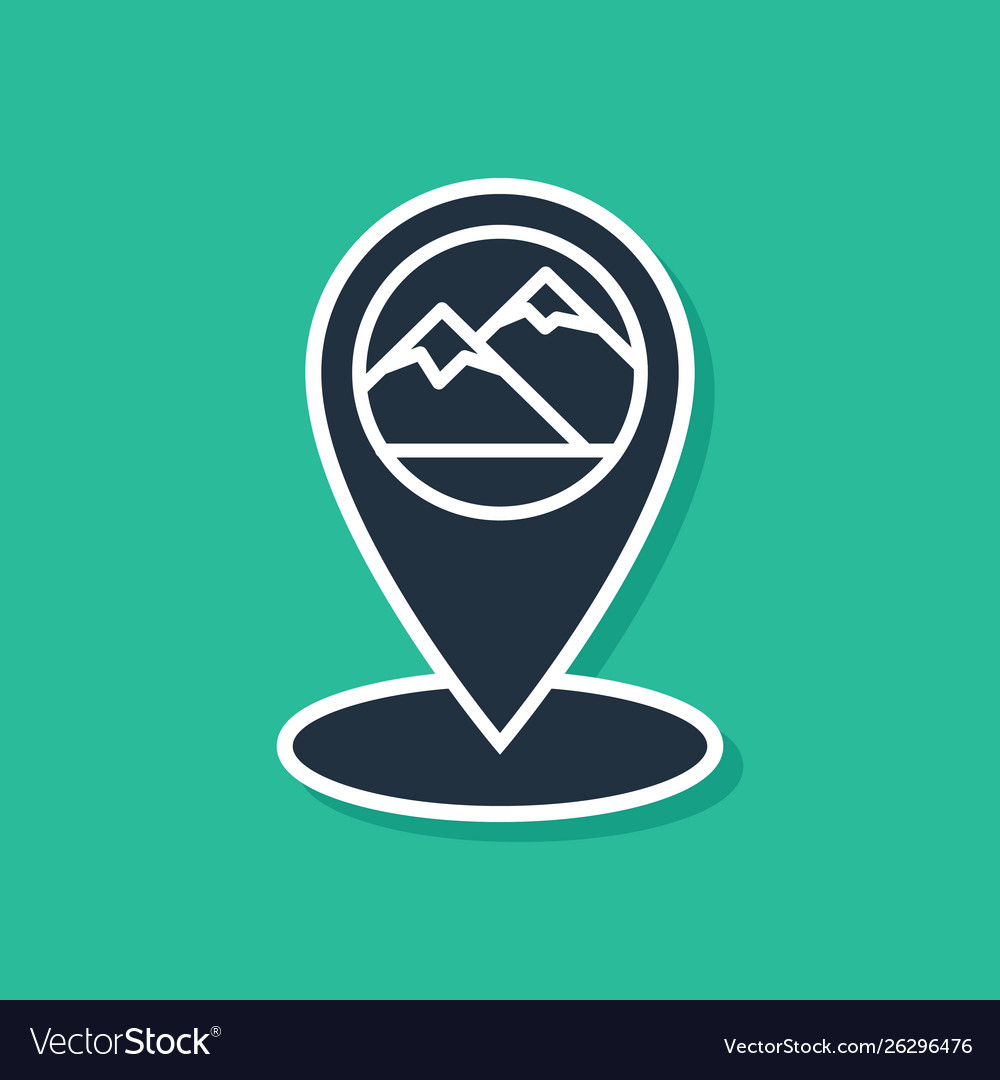 Blue map pointer with mountain icon isolated vector image Blue map pointer with mountain icon isolated