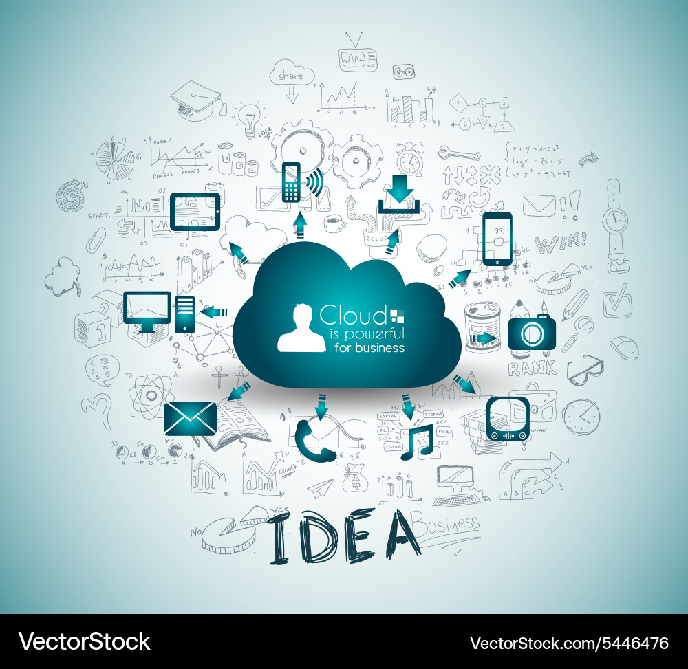 Cloud computing with business doodles sketch Vector Image