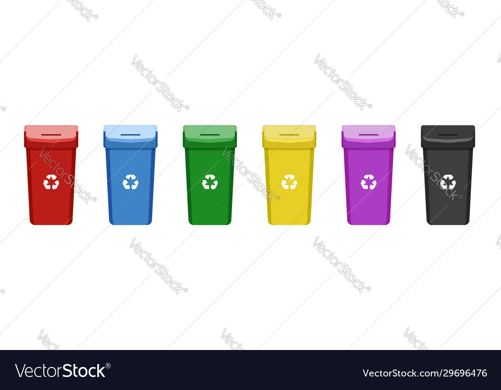 Garbage cans flat sorting vector image Garbage cans flat sorting