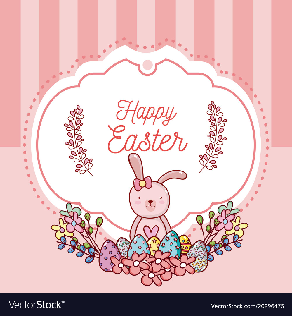 Happy easter card with cute animal cartoon