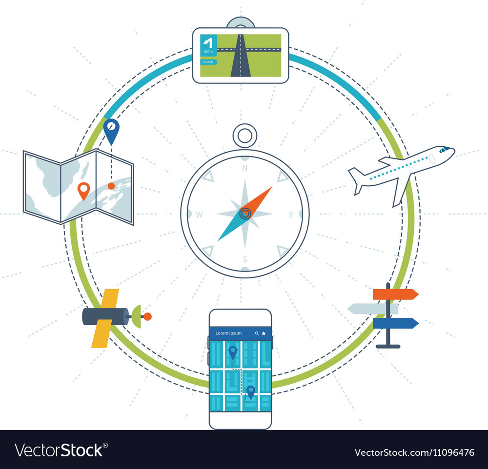 Navigation icons set with service search gps