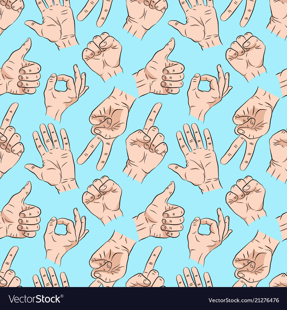 Seamless pattern with hands showingin different