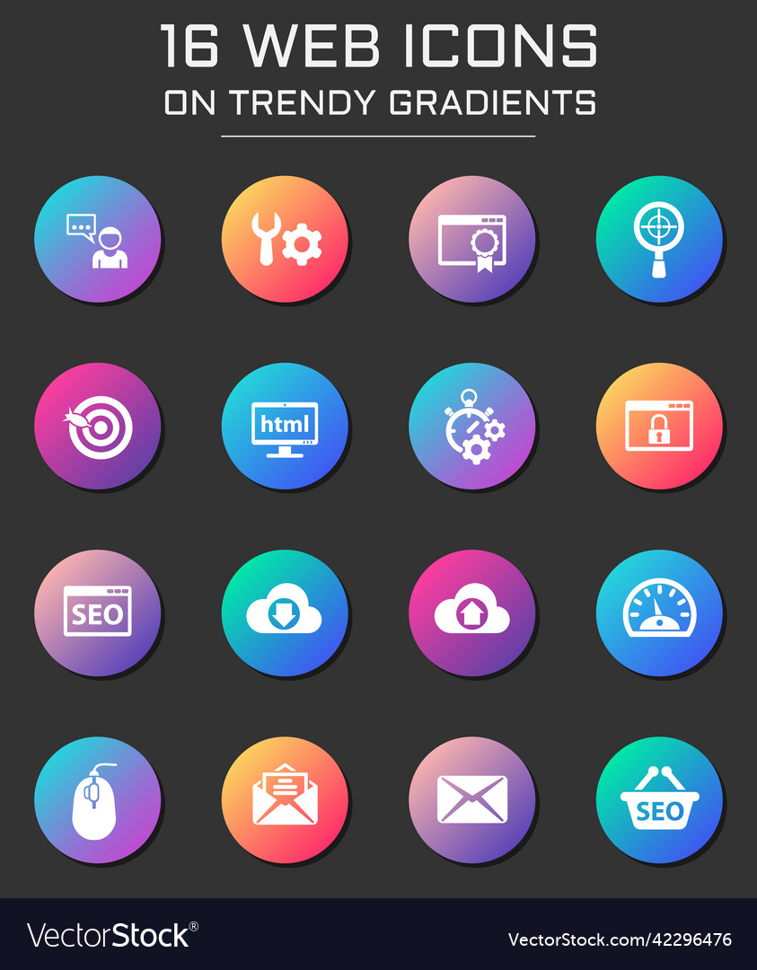 Seo web icons on colorful buttons