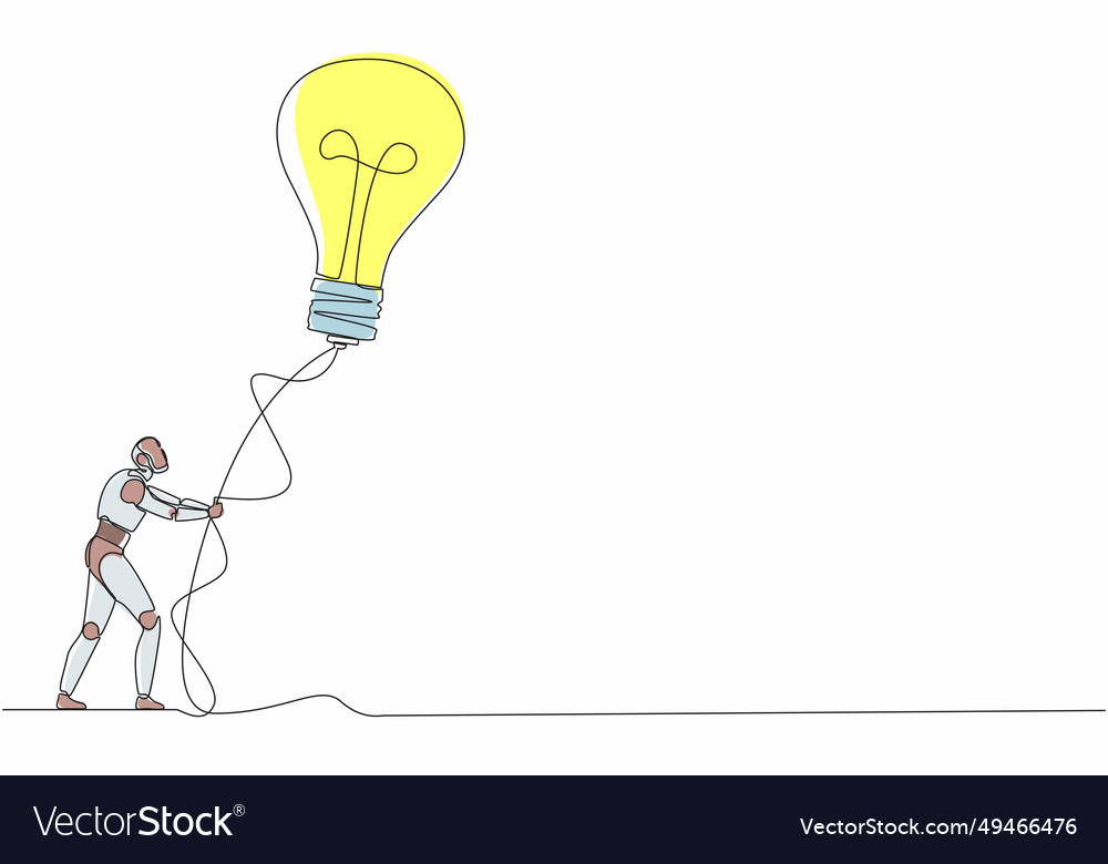 Single continuous line drawing robot holding vector image Single continuous line drawing robot holding