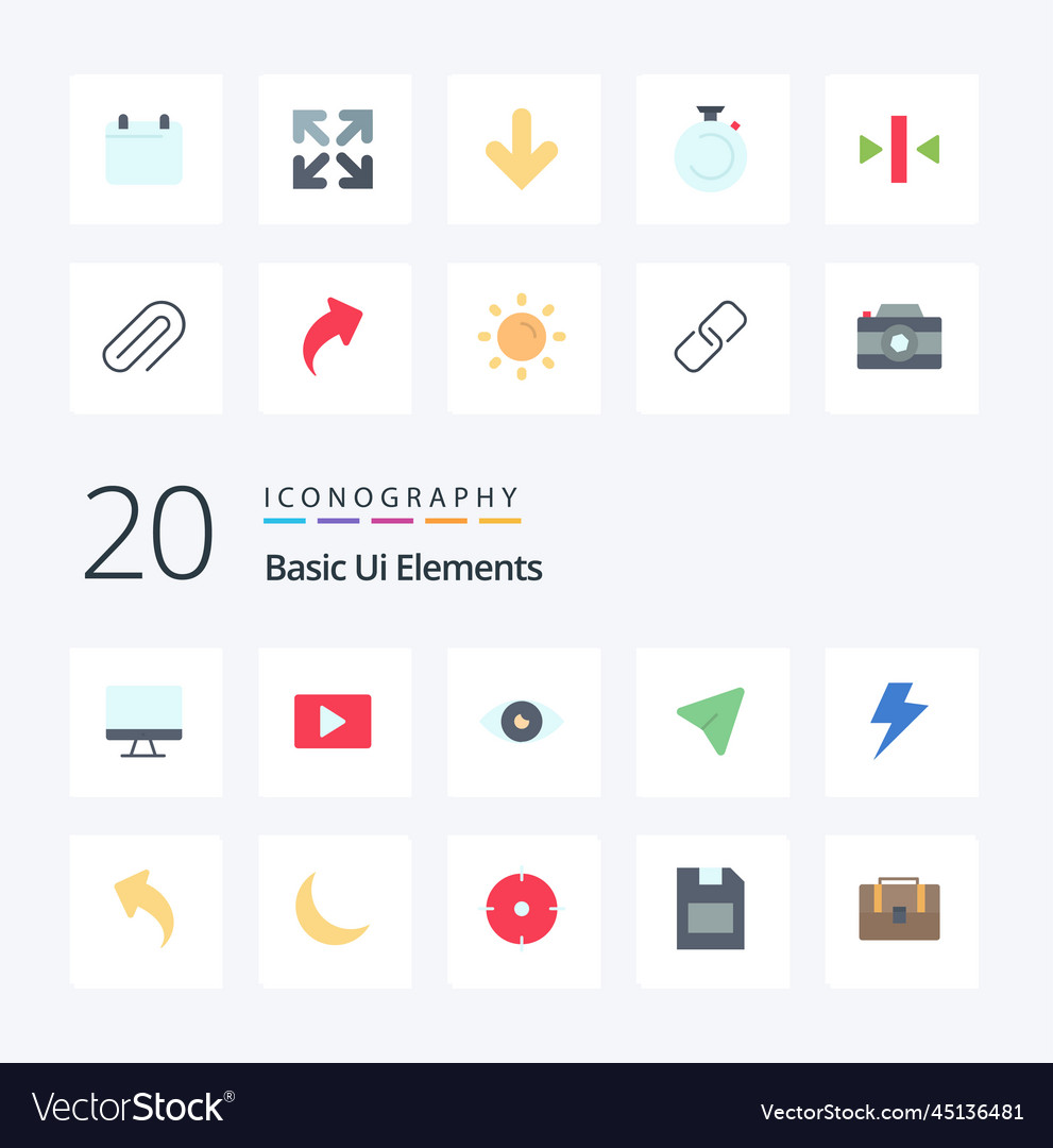 20 basic ui elements flat color icon pack like