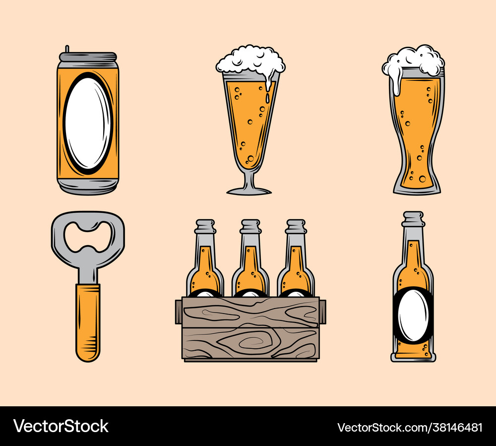 Beer set flat Royalty Free Vector Image - VectorStock