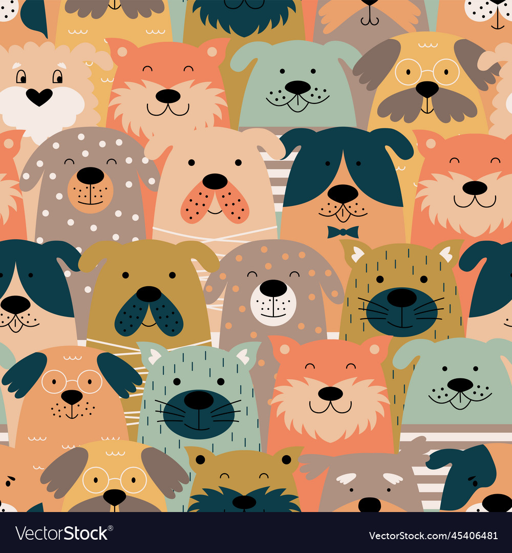 Childish seamless pattern with colorful dogs