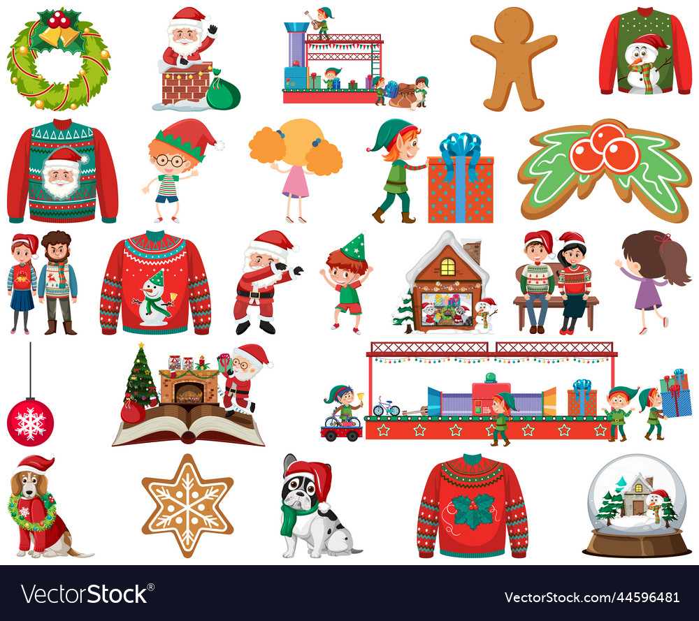 Christmas characters and elements set vector image Christmas characters and elements set