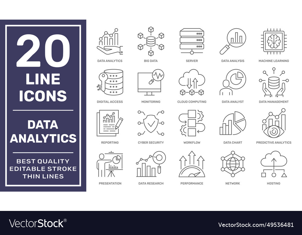 Data analytics icon set big analysis vector image Data analytics icon set big analysis