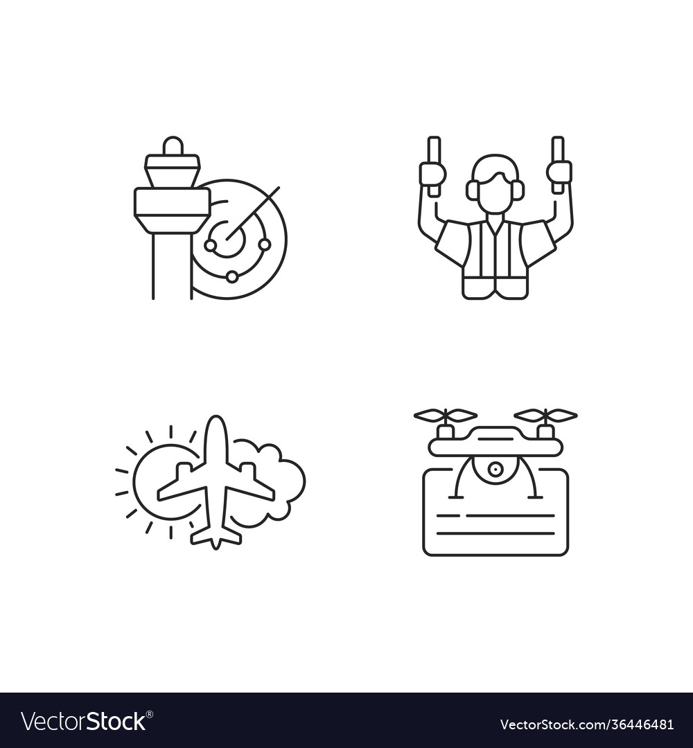 Flight dispatch linear icons set