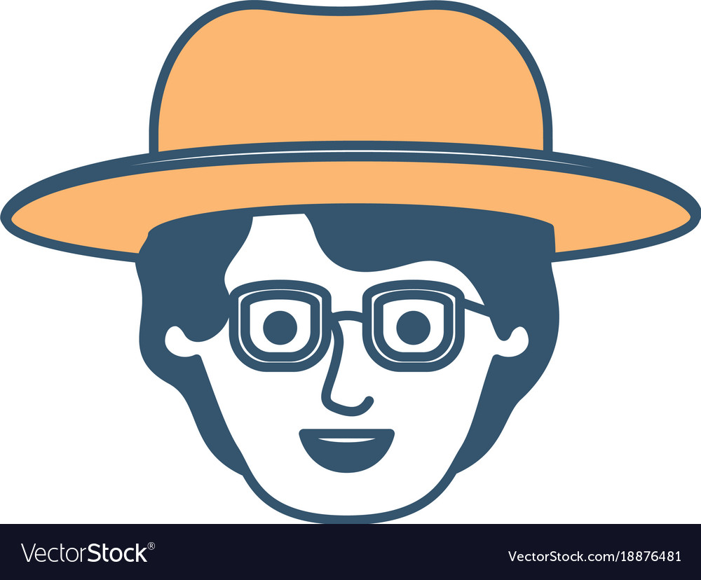 Male Face With Hat And Glasses And Short Wavy Hair