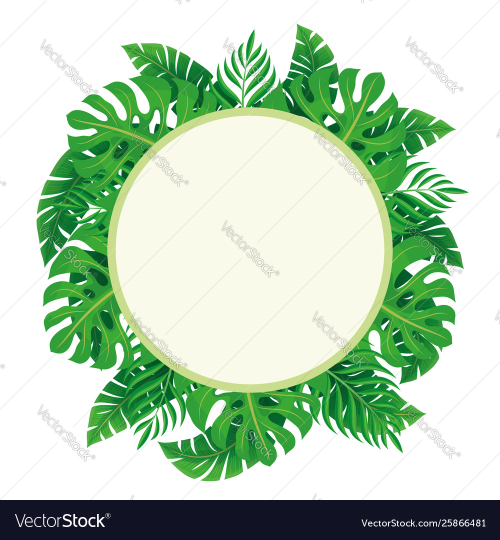 Round label with tropical leaves