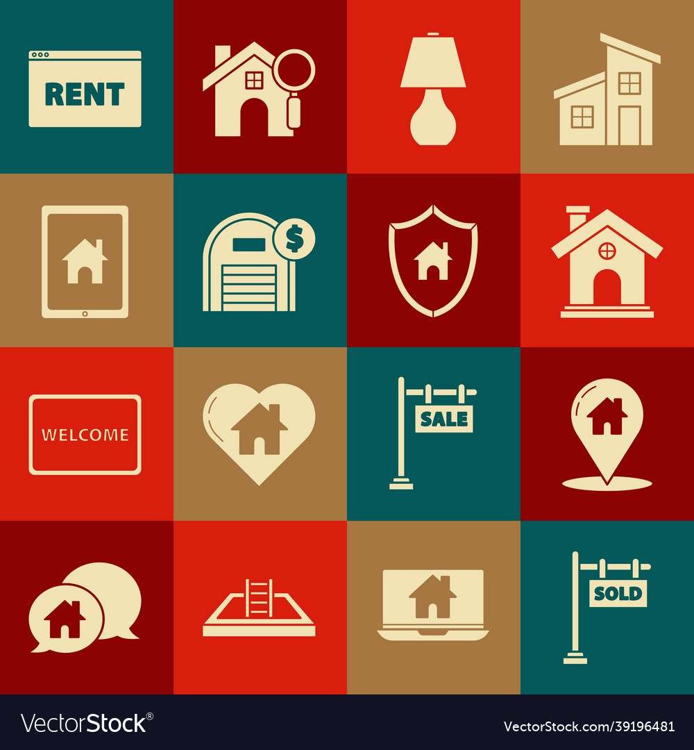Set hanging sign with text sold map pointer house