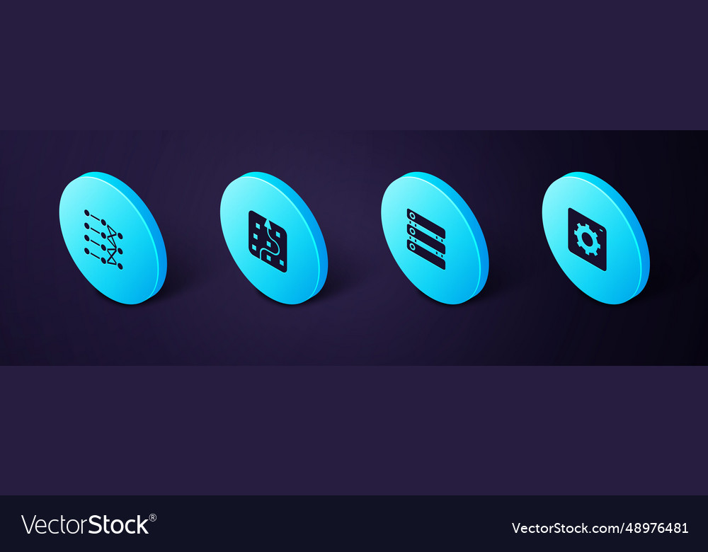Set isometric computer api interface server data vector image Set isometric computer api interface server data