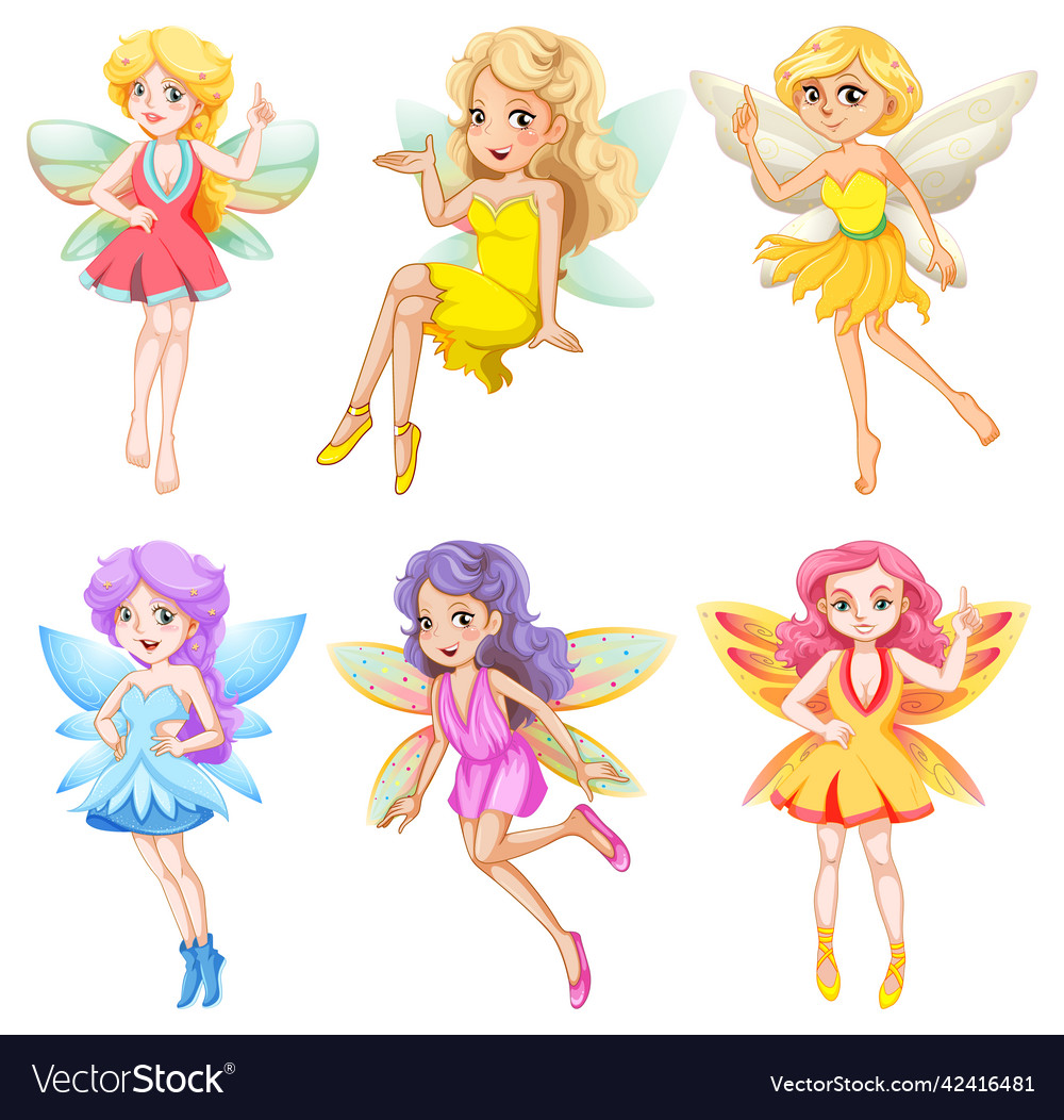 Set of different beautiful fairy girl cartoon Vector Image